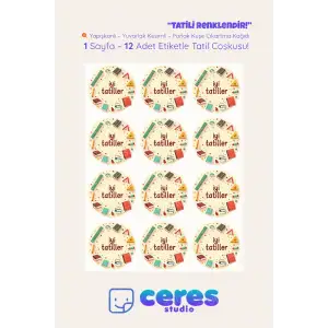 İyi Tatiller Sticker Seti K17- 12 Adet Yuvarlak Etiket | Yapışkanlı, Parlak Kuşe Çıkartma Kağıdı