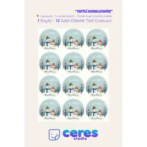 İyi Tatiller Sticker Seti K20- 12 Adet Yuvarlak Etiket | Yapışkanlı, Parlak Kuşe Çıkartma Kağıdı