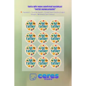 İyi Tatiller Sticker Seti K7- 12 Adet Yuvarlak Etiket | Yapışkanlı, Parlak Kuşe Çıkartma Kağıdı