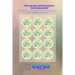 İyi Tatiller Sticker Seti K9- 12 Adet Yuvarlak Etiket | Yapışkanlı, Parlak Kuşe Çıkartma Kağıdı