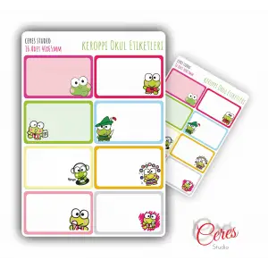 Keroppi Sanrio Okul Etiketi 16 Adet (2 SAYFA)