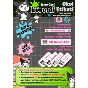 Kuromi Okul Etiketi Defter Etiketi Kalem Etiketi Kişiye Özel Suya Dayanıklı İsim Yazılabilien