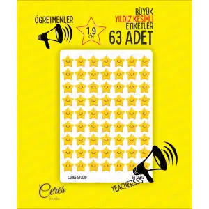 Öğretmenler Için Yıldız Etiket Star Sticker 63 Adet (1.9CM) YILDIZ şeklinde KESİMLİ