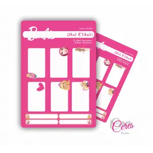 Okul Etiketi 12 Adet 40x60mm 8 Adet 10x60mm Toplam 20 Adet Barbie Temalı Okul Etiketi