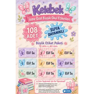 Okul Etiketi Defter isimli Etiket Isim Yazılabilen Kelebek Temalı - 108 Adet Özel Yeni Tasarım