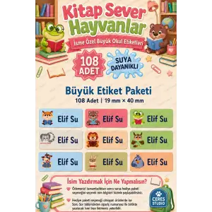 Okul Etiketi Defter isimli Etiket Isim Yazılabilen Hayvan Temalı - 108 Adet Özel Yeni Tasarım