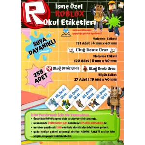 Roblox Temalı Kişiye Özel Suya Dayanıklı Okul Etiketi Seti – 258 Adet İsimli Çıkartma