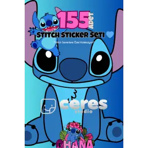 Stitch Temalı 155 Parça Sticker Seti - Kawaii Karakter Etiketleri Defter Laptop Telefon İçin