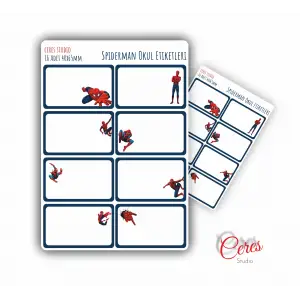 Süper Kahraman Spider Man Avengers Okul Etiketi 16 Adet (2 SAYFA)
