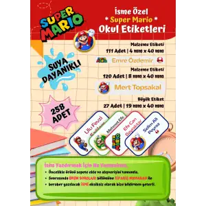 Super Mario Okul Etiketi Defter Etiketi Kalem Etiketi Kişiye Özel Suya Dayanıklı İsim Yazılabilien