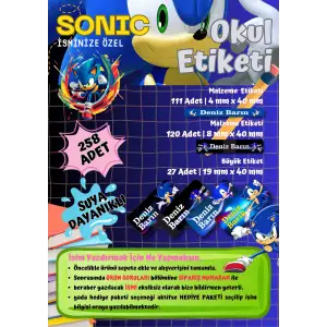 Super Sonic Temalı Kişiye Özel Suya Dayanıklı Okul Etiketi – 258 Adet İsimli Çıkartma