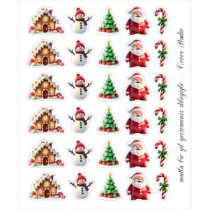 Yılbaşı Sticker, Noel Baba, Yılbaşı Figürleri Seti, 30 Adet (1 sayfa)