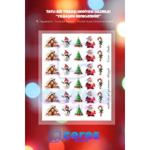 Yılbaşı Sticker, Noel Baba, Yılbaşı Figürleri Seti, 30 Adet (1 sayfa)