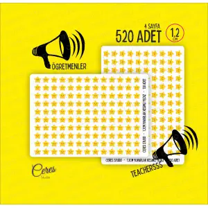 Öğretmenler Için Yıldız Etiketi Star Sticker 4 Sayfa 520 Adet 1,2cm Ebat