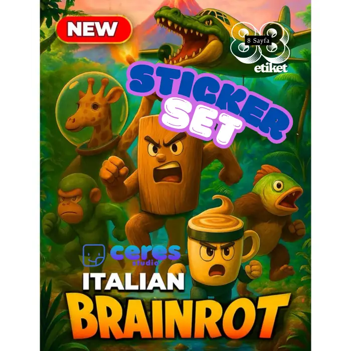 Italian Brainrot Temalı 88 Parça Sticker Seti - İtalyan Brainrot Karakter Etiketleri Defter Laptop Telefon İçin