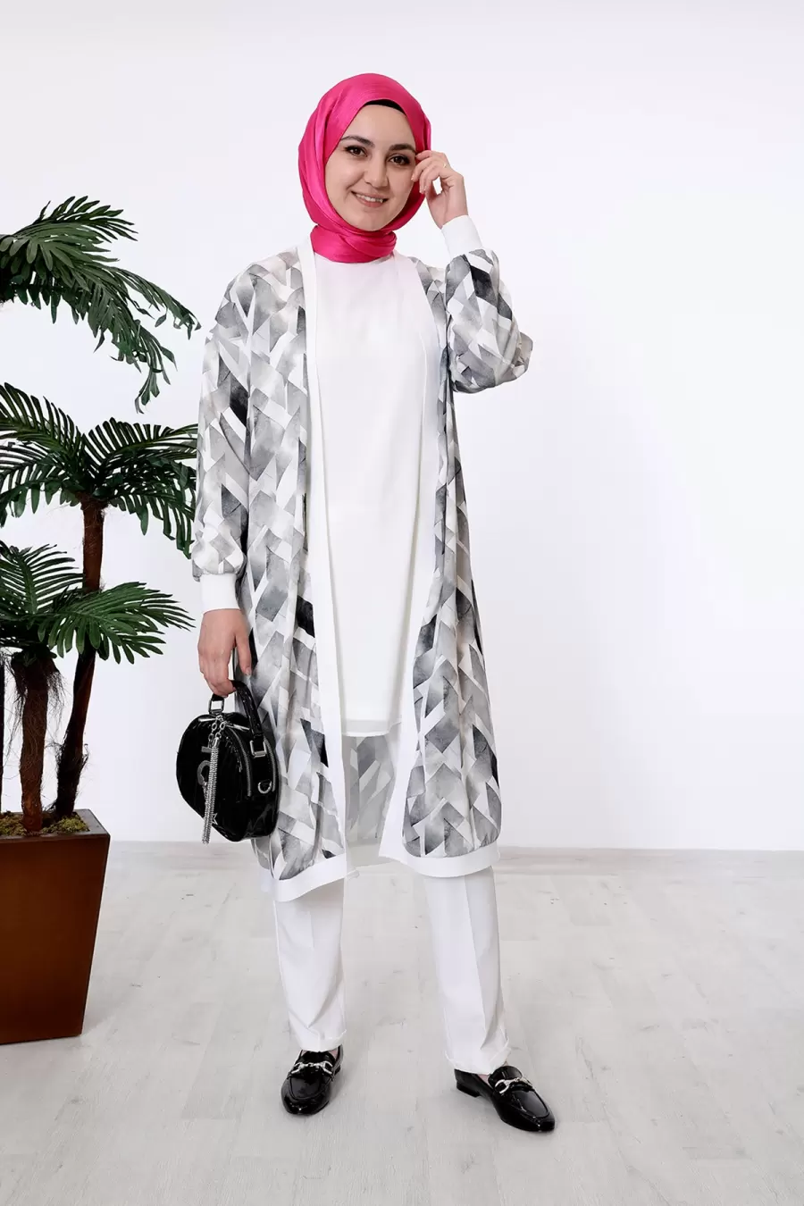 Nisaca Düşük Kol Rahat Kalıp Uzun Kimono