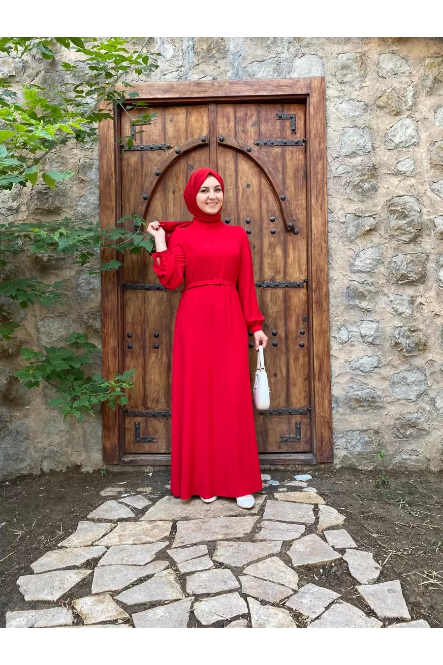Nisaca Krep Kumaş Parçalı Şık Elbise