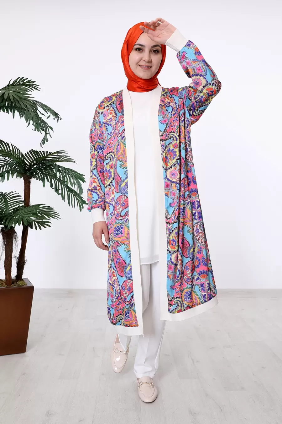 Nisaca Düşük Kol Rahat Kalıp Uzun Kimono