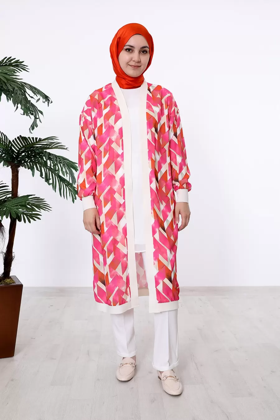 Nisaca Düşük Kol Rahat Kalıp Uzun Kimono