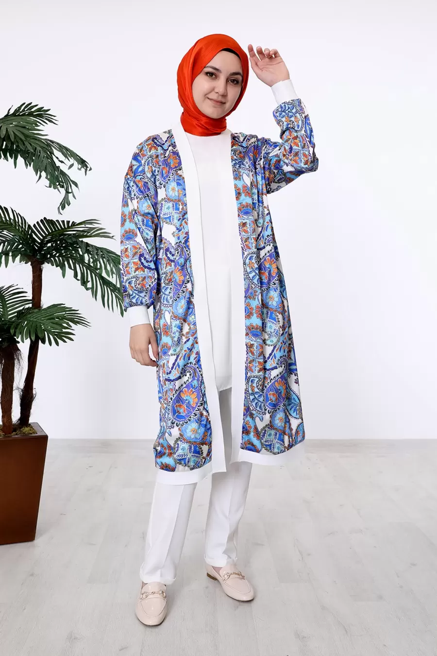 Nisaca Düşük Kol Rahat Kalıp Uzun Kimono
