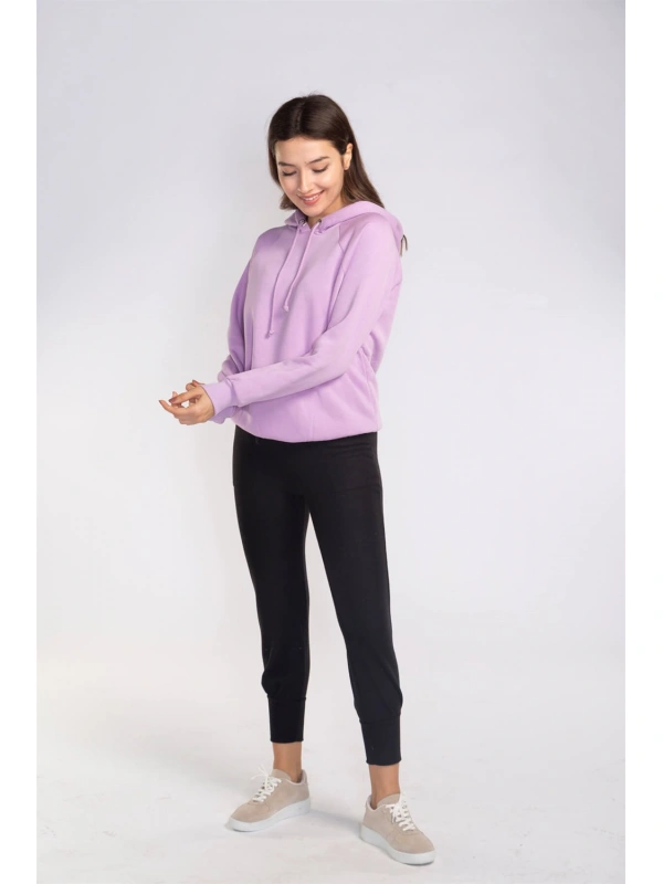 Kapüşonlu Şardonlu Sweatshirt-LİLA