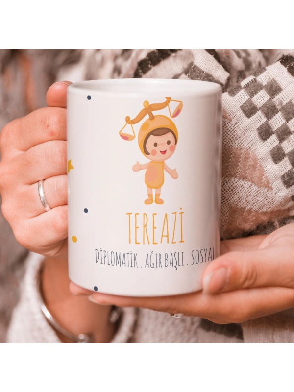 Terazi Burcu Özel Sevimli Beyaz Kupa Bardak