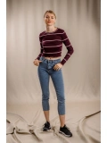 Çizgili Crop Triko - BORDO
