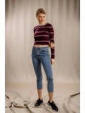 Çizgili Crop Triko - BORDO