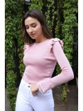 Fırfır Detaylı Triko Bluz - TOZ PEMBE