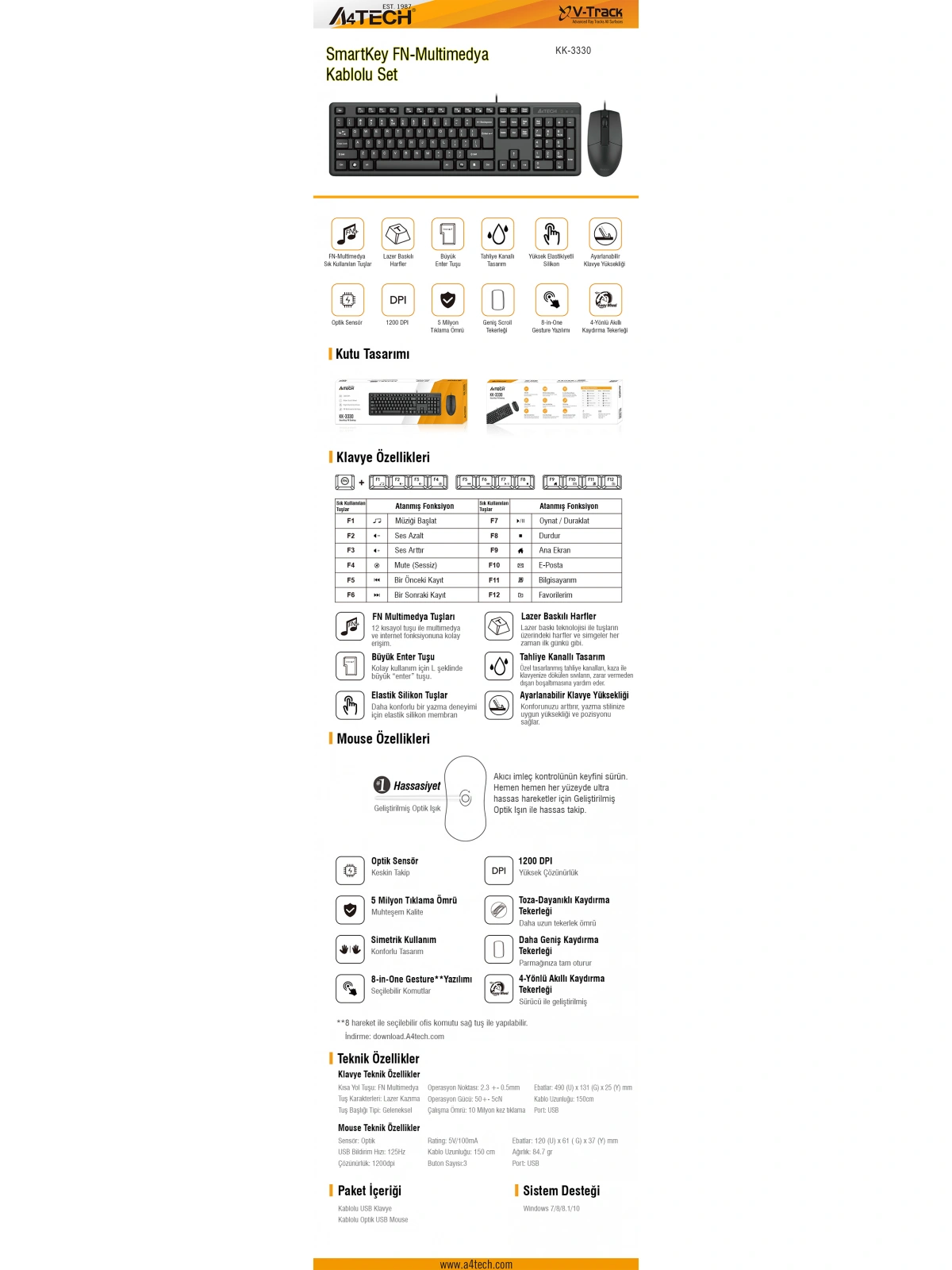 A4 TECH KK-3330 Q USB FN-MM KLV+ OPTİK MOUSE SET