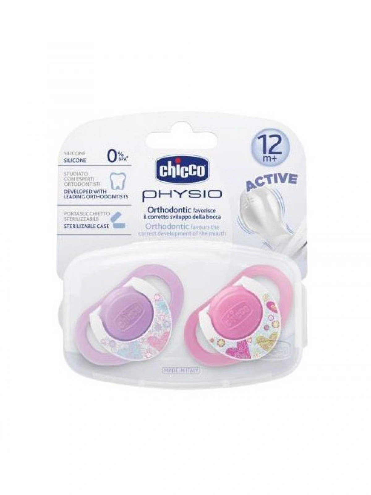 Chicco Physio Compact 2 li Silikon Emzik 12 ay+ Kız - 8058664059294