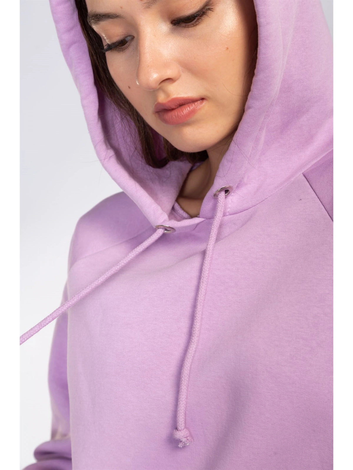 Kapüşonlu Şardonlu Sweatshirt-LİLA