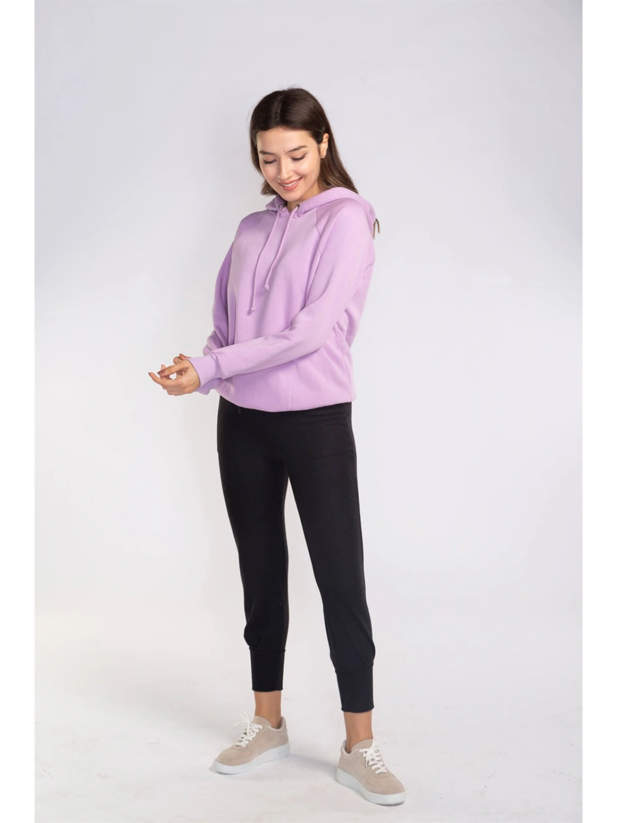 Kapüşonlu Şardonlu Sweatshirt-LİLA