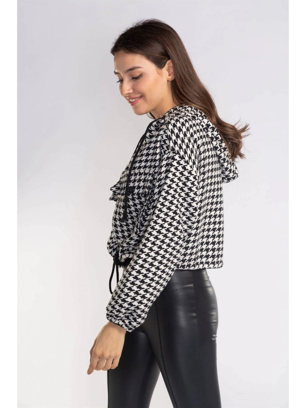 Kazayağı Desenli Kapüşonlu Sweatshirt-DESENLİ