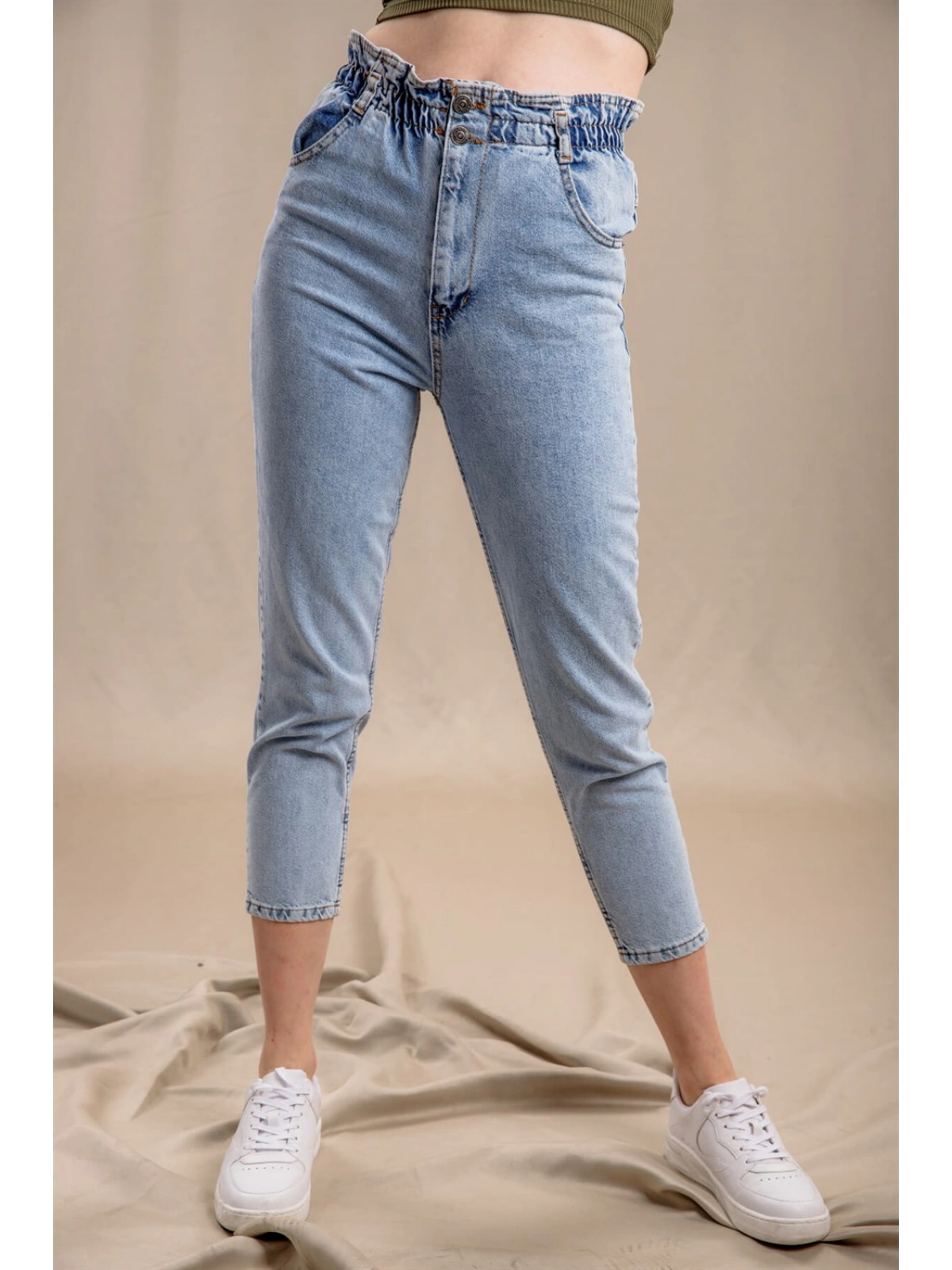 Lastik Detaylı Slim Fit Jeans - MAVİ