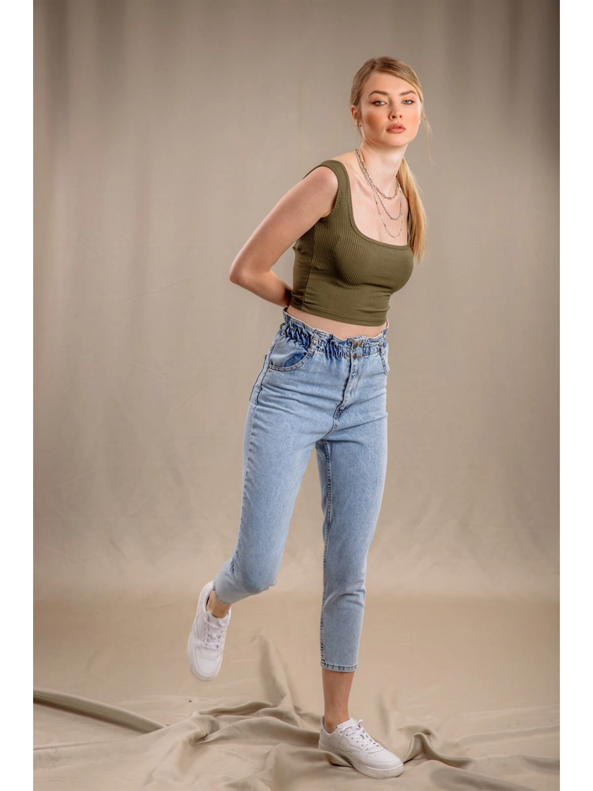 Lastik Detaylı Slim Fit Jeans - MAVİ