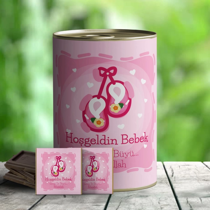 Hoşgeldin Bebek Çikolata Hediye Konservesi - Pembe