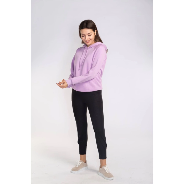 Kapüşonlu Şardonlu Sweatshirt-LİLA