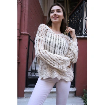 Delikli Merserize Kazak - KREM