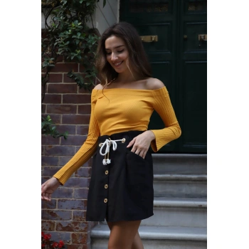 Kayık Yaka Triko Bluz - HARDAL