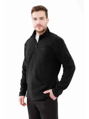 2AS Cedric Erkek Yarım Fermuarlı İnce Polar Sweatshirt Siyah