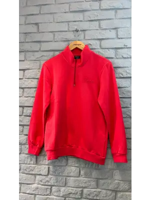 2AS Elba Unisex 3 İp Dik Yaka Yarım Fermuarlı Sweat Kırmızı