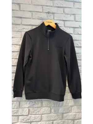 2AS Elba Unisex 3 İp Dik Yaka Yarım Fermuarlı Sweat Siyah