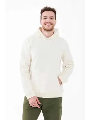 2AS Oliver Erkek Kapüşonlu Sıfır Yaka Sweatshirt Beyaz