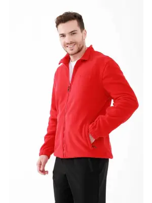 2AS Saka Tam fermuarlı Erkek Polar Sweatshirt Kırmızı