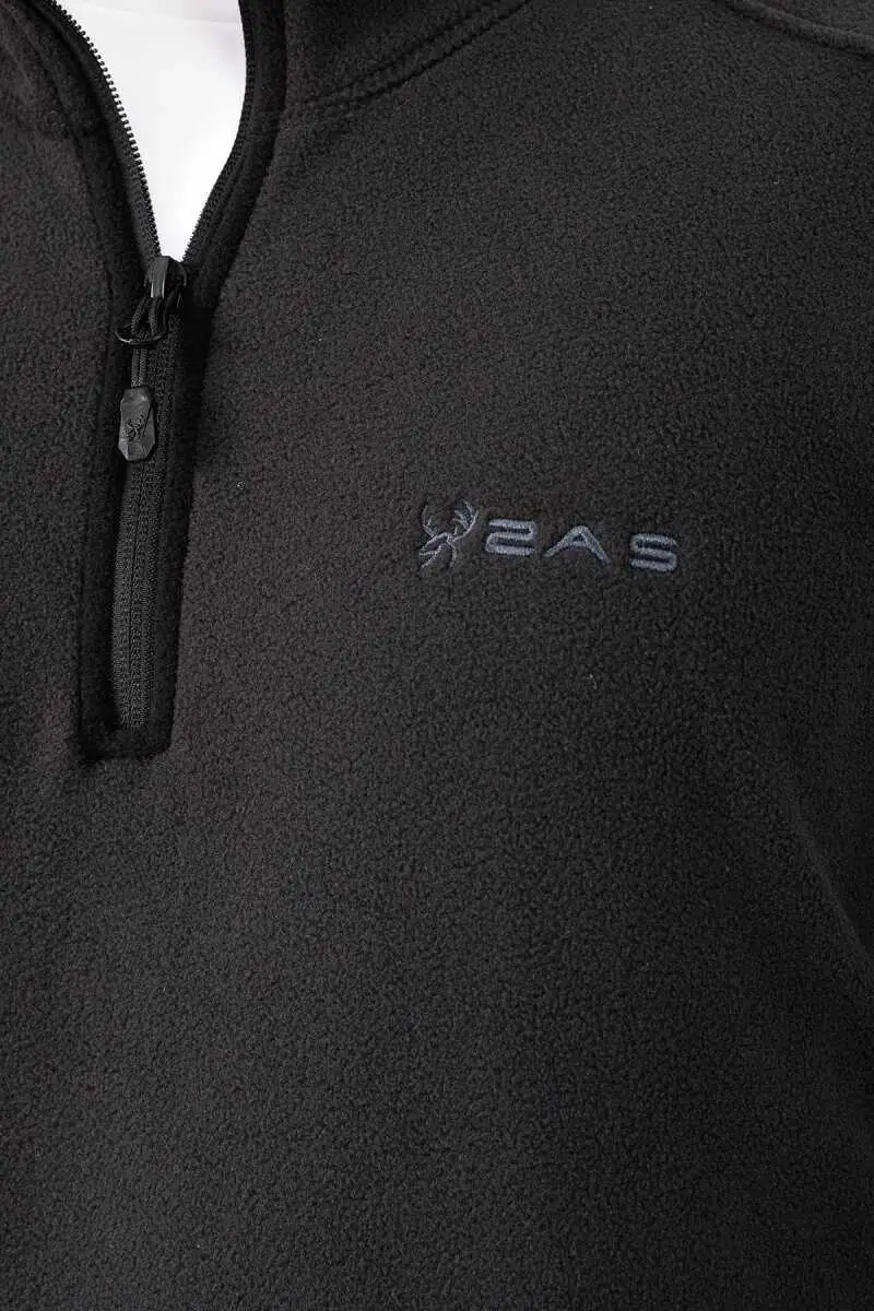 2AS Cedric Erkek Yarım Fermuarlı İnce Polar Sweatshirt Siyah