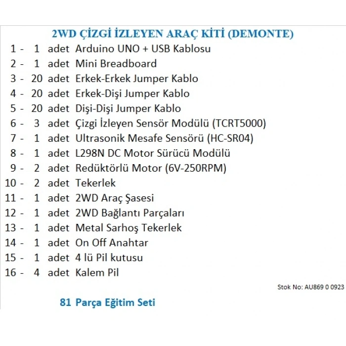 2WD ÇİZGİ İZLEYEN ARAÇ KİTİ (DEMONTE)