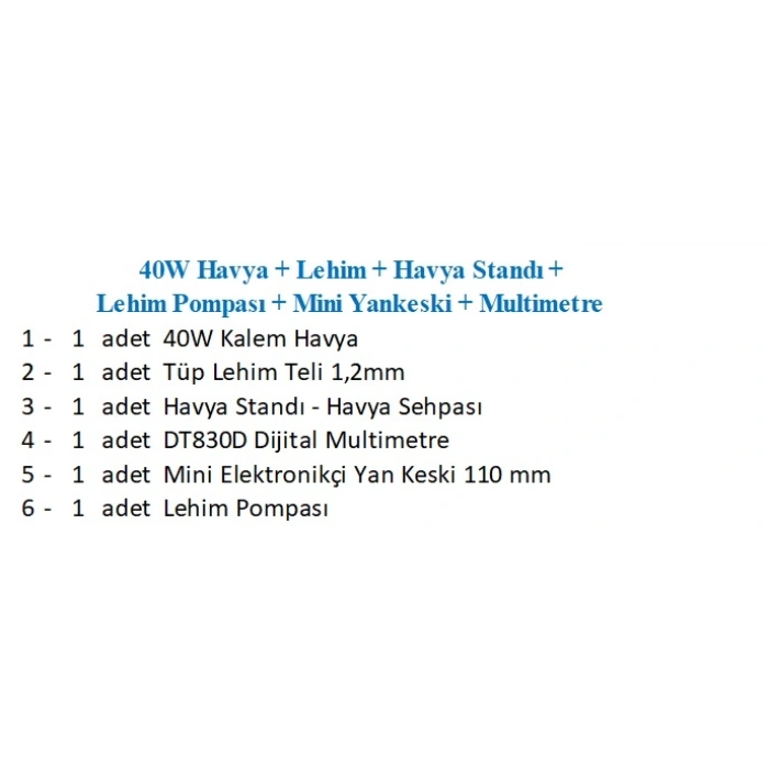 40W Havya + Lehim + Havya Standı + Lehim Pompası + Mini Yankeski + Multimetre