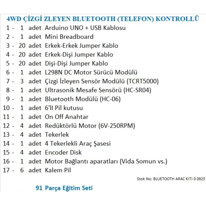 4WD ÇİZGİ İZLEYEN BLUETOOTH (TELEFON) KONTROLLÜ ARAÇ KİTİ (DEMONTE)