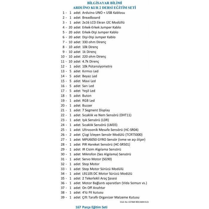 Arduino Bilgisayar Bilimi Kur 2 Dersi Eğitim Seti